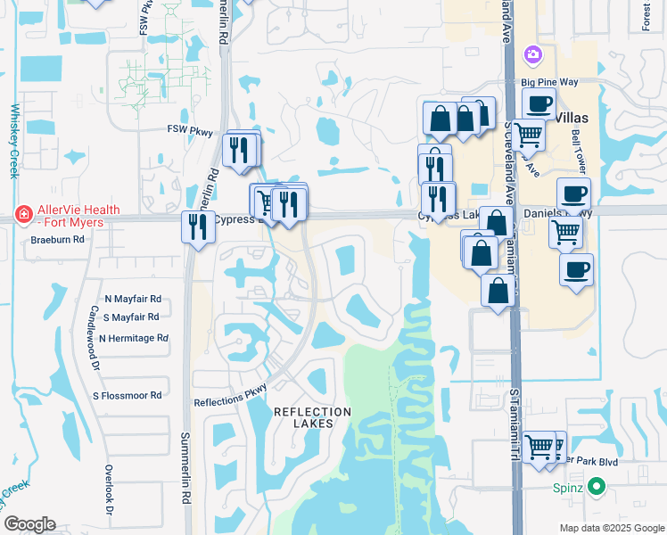 map of restaurants, bars, coffee shops, grocery stores, and more near 13628 Gulfbreeze Street in Fort Myers