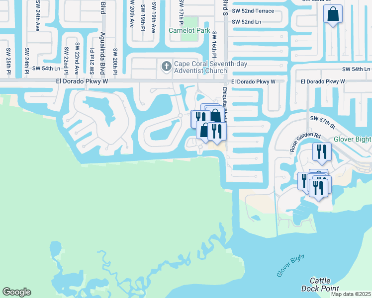 map of restaurants, bars, coffee shops, grocery stores, and more near 5813 Harbour Circle in Cape Coral