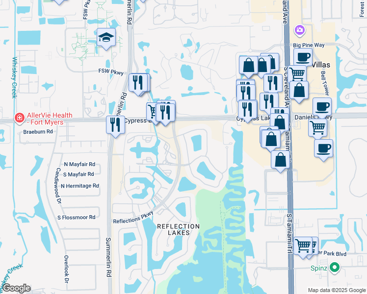 map of restaurants, bars, coffee shops, grocery stores, and more near 13628 Gulfbreeze Street in Fort Myers