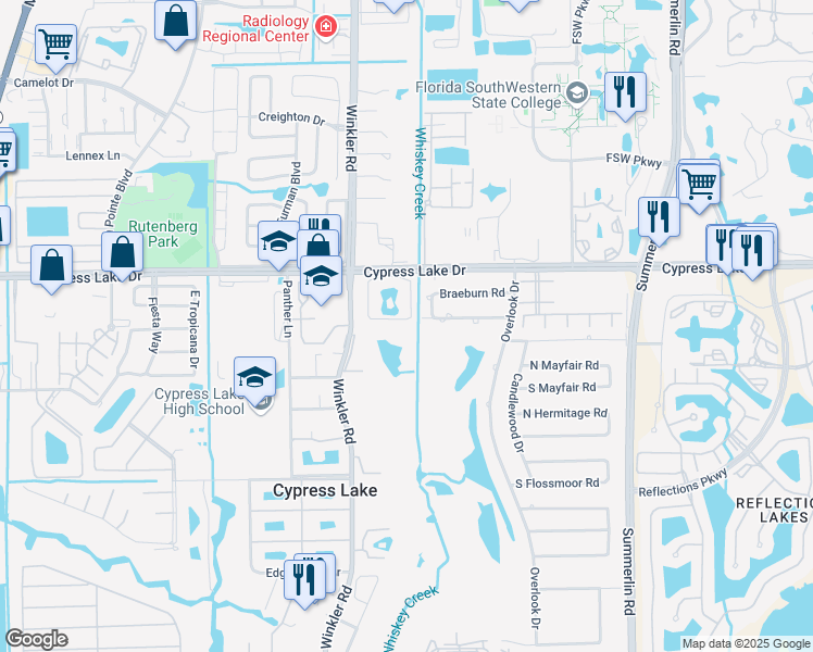 map of restaurants, bars, coffee shops, grocery stores, and more near 1520 Pinecrest Road in Fort Myers
