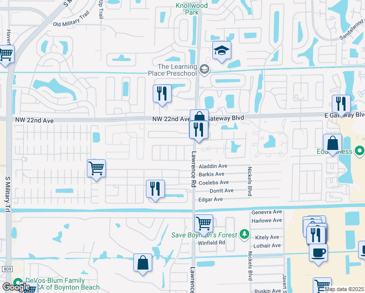map of restaurants, bars, coffee shops, grocery stores, and more near 8903 North Shady Lane in Boynton Beach