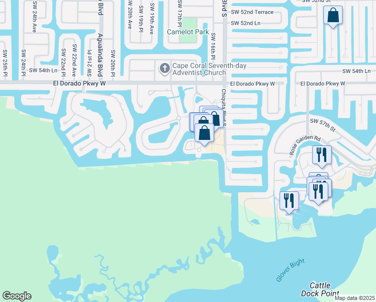 map of restaurants, bars, coffee shops, grocery stores, and more near 5700 Cape Harbour Drive in Cape Coral