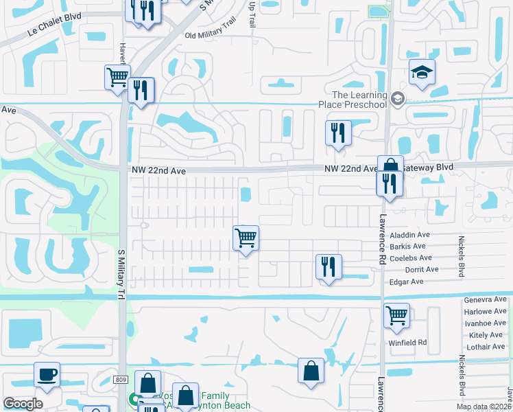 map of restaurants, bars, coffee shops, grocery stores, and more near 8897 Castle Drive in Boynton Beach