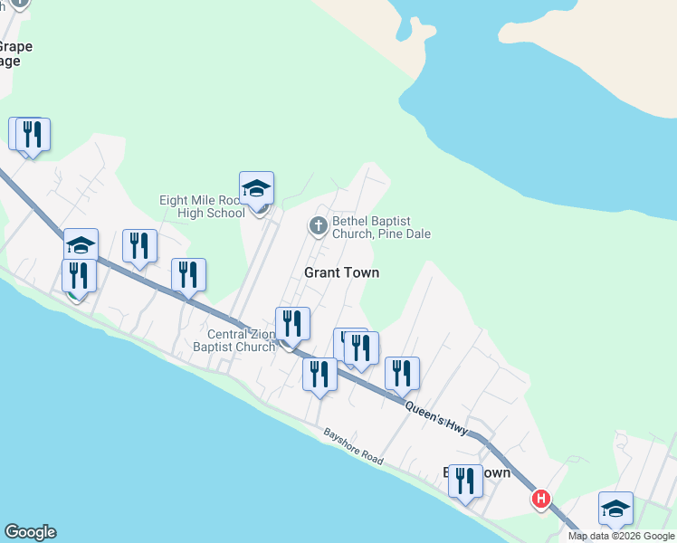 map of restaurants, bars, coffee shops, grocery stores, and more near in Grant Town