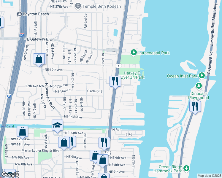 map of restaurants, bars, coffee shops, grocery stores, and more near 1770 Northeast 4th Street in Boynton Beach