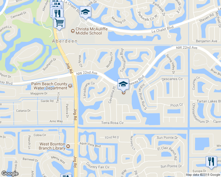 map of restaurants, bars, coffee shops, grocery stores, and more near 6392 Lansdowne Circle in Boynton Beach