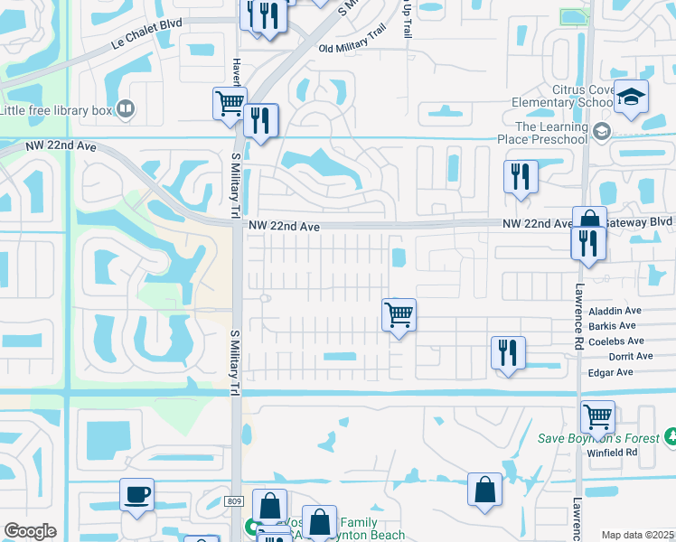 map of restaurants, bars, coffee shops, grocery stores, and more near 38001 Frenchmans Bay in Boynton Beach