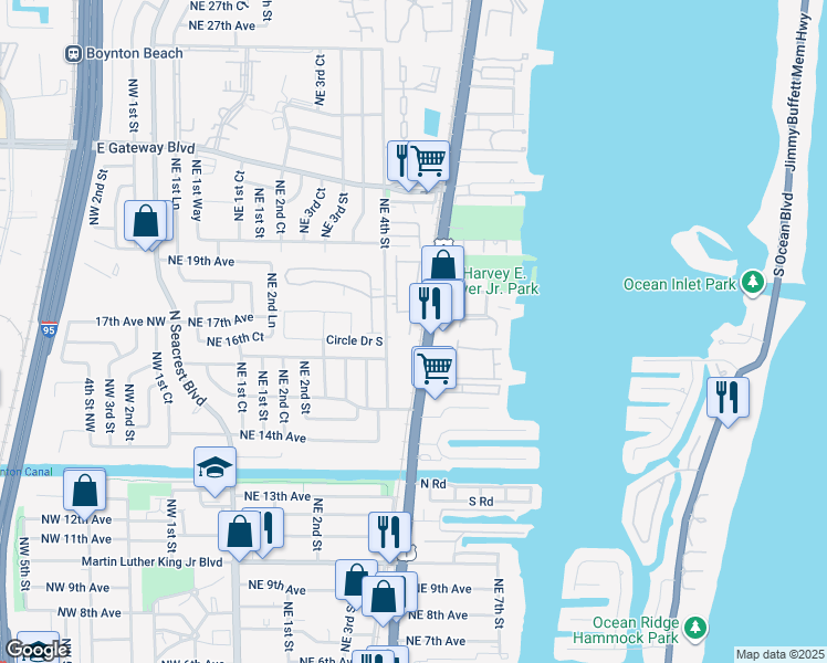 map of restaurants, bars, coffee shops, grocery stores, and more near 1770 Northeast 4th Street in Boynton Beach