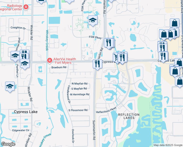 map of restaurants, bars, coffee shops, grocery stores, and more near 3517 Knollwood Road in Fort Myers