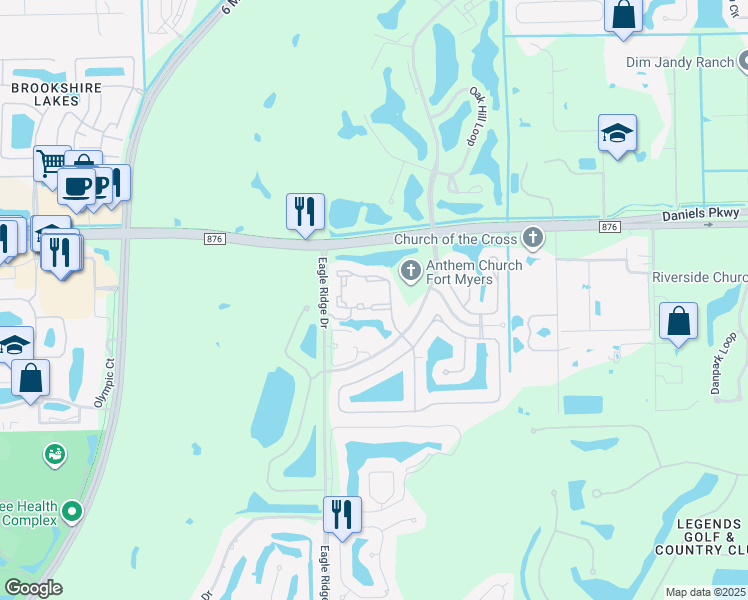 map of restaurants, bars, coffee shops, grocery stores, and more near 13581 Eagle Ridge Drive in Fort Myers