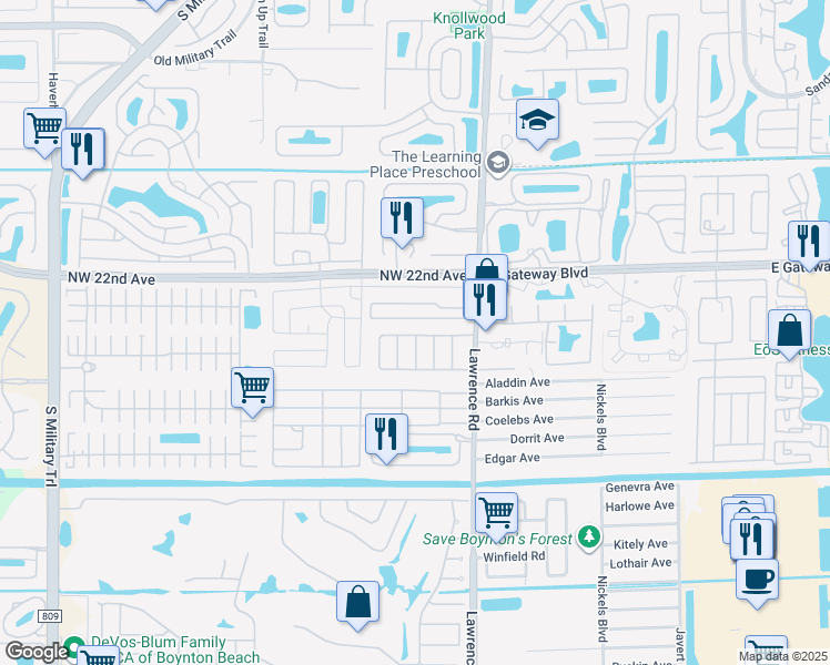 map of restaurants, bars, coffee shops, grocery stores, and more near 4141 North Shady Lane in Boynton Beach