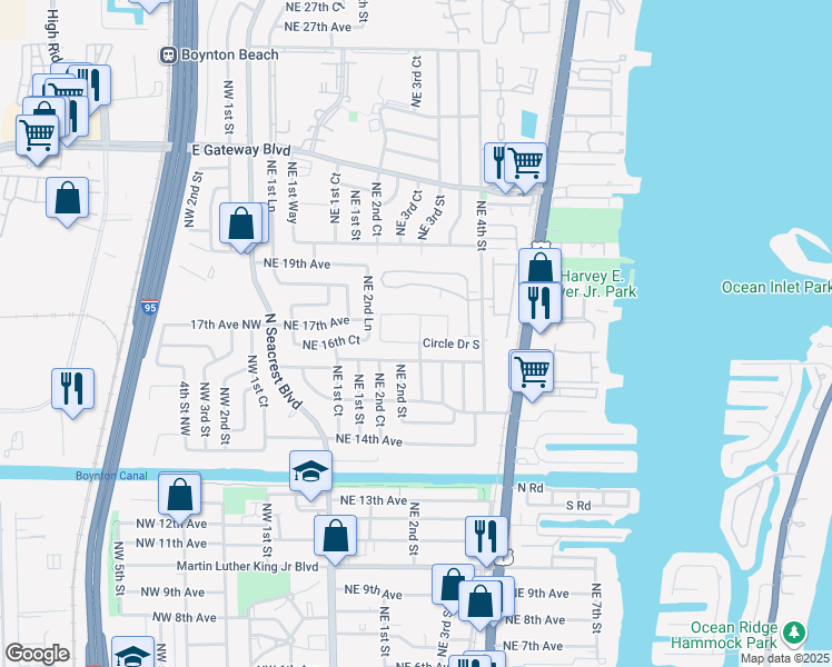 map of restaurants, bars, coffee shops, grocery stores, and more near 1711 3rd Court Northeast in Boynton Beach