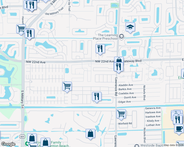 map of restaurants, bars, coffee shops, grocery stores, and more near 8886 Princess Donna Court East in Boynton Beach