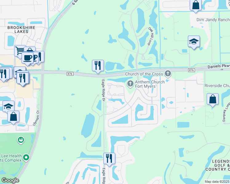 map of restaurants, bars, coffee shops, grocery stores, and more near 13521 Eagle Ridge Drive in Fort Myers