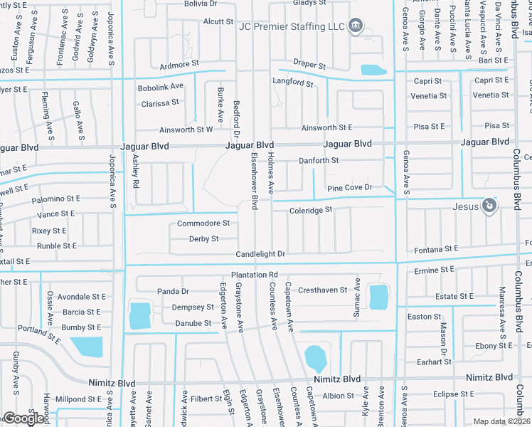 map of restaurants, bars, coffee shops, grocery stores, and more near 851 Eisenhower Boulevard in Lehigh Acres