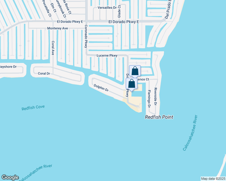 map of restaurants, bars, coffee shops, grocery stores, and more near 1039 Dolphin Drive in Cape Coral