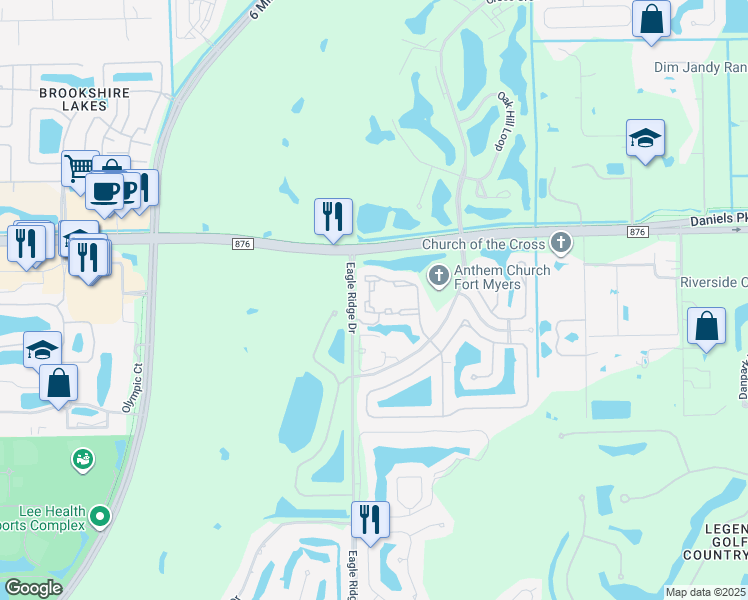 map of restaurants, bars, coffee shops, grocery stores, and more near 13521 Eagle Ridge Drive in Fort Myers