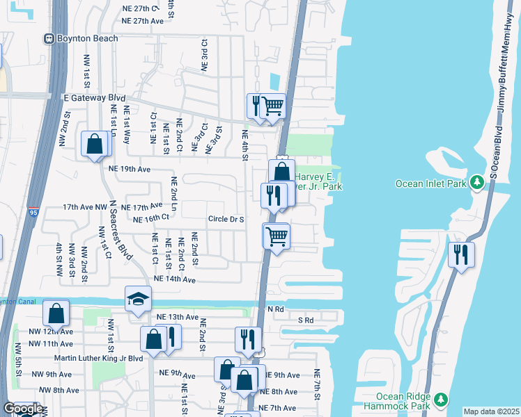 map of restaurants, bars, coffee shops, grocery stores, and more near 1770 Northeast 4th Street in Boynton Beach