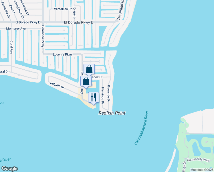 map of restaurants, bars, coffee shops, grocery stores, and more near 5731 Riverside Drive in Cape Coral