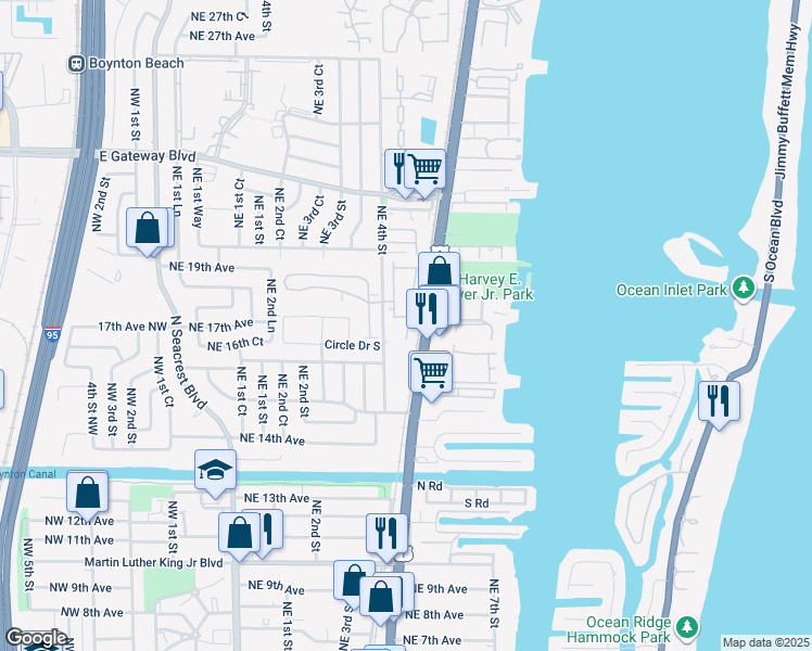 map of restaurants, bars, coffee shops, grocery stores, and more near 1770 Northeast 4th Street in Boynton Beach