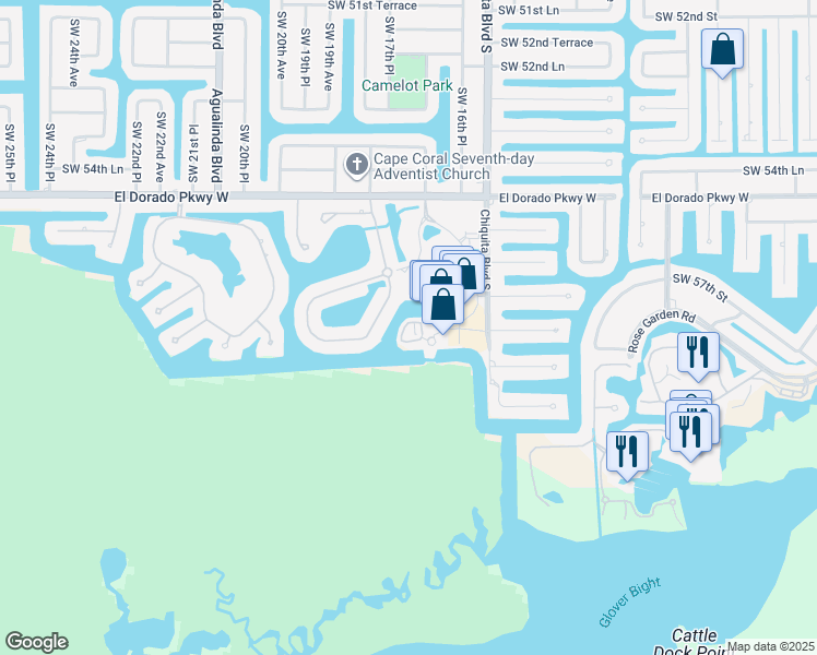 map of restaurants, bars, coffee shops, grocery stores, and more near 5700 Cape Harbour Drive in Cape Coral