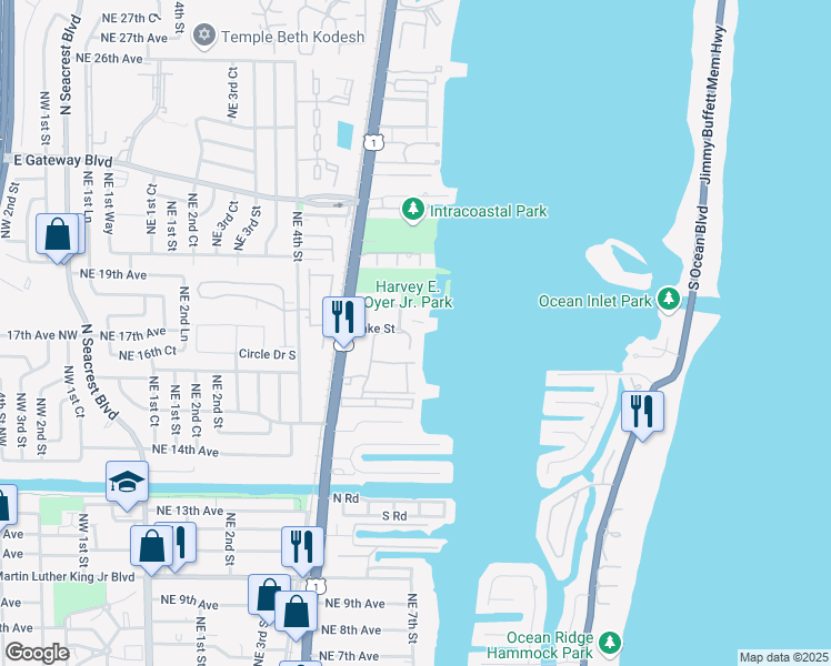 map of restaurants, bars, coffee shops, grocery stores, and more near 16 Vía Lago in Boynton Beach