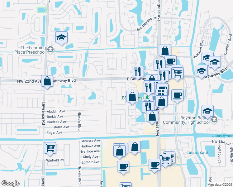 map of restaurants, bars, coffee shops, grocery stores, and more near 2306 Northwest 17th Avenue in Boynton Beach