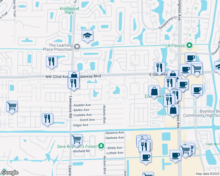 map of restaurants, bars, coffee shops, grocery stores, and more near 3778 Sandpiper Drive in Boynton Beach