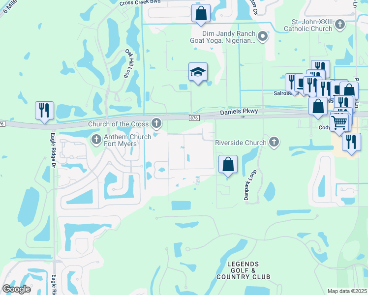 map of restaurants, bars, coffee shops, grocery stores, and more near 13578 Starwood Lane in Fort Myers