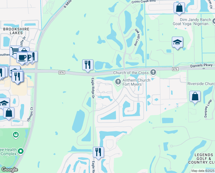 map of restaurants, bars, coffee shops, grocery stores, and more near 13581 Eagle Ridge Drive in Fort Myers