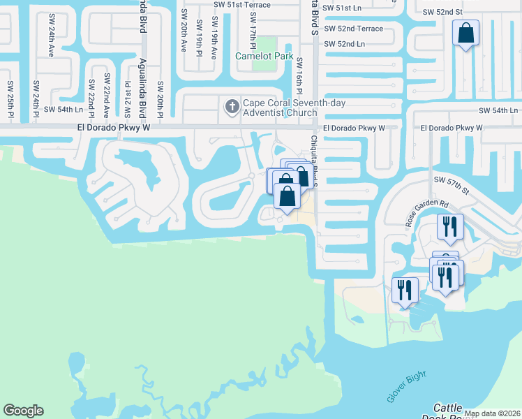 map of restaurants, bars, coffee shops, grocery stores, and more near 5700 Cape Harbour Drive in Cape Coral