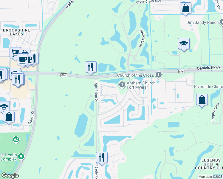 map of restaurants, bars, coffee shops, grocery stores, and more near 13581 Eagle Ridge Drive in Fort Myers