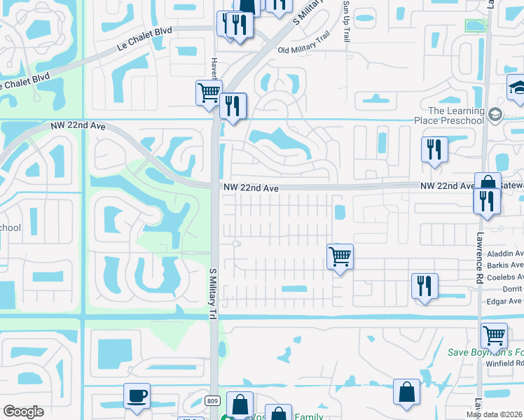 map of restaurants, bars, coffee shops, grocery stores, and more near 53002 Del Rio Bay in Boynton Beach