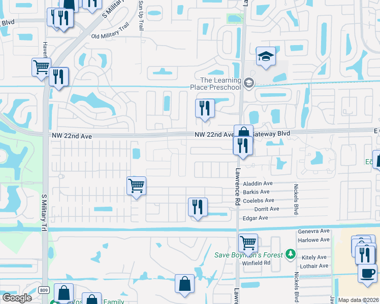 map of restaurants, bars, coffee shops, grocery stores, and more near 4248 Royal Manor Boulevard in Boynton Beach