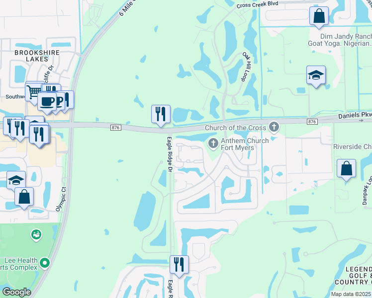 map of restaurants, bars, coffee shops, grocery stores, and more near 13545 Eagle Ridge Drive in Fort Myers