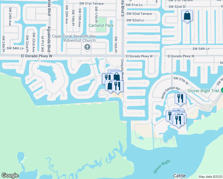 map of restaurants, bars, coffee shops, grocery stores, and more near 5789 Cape Harbour Drive in Cape Coral