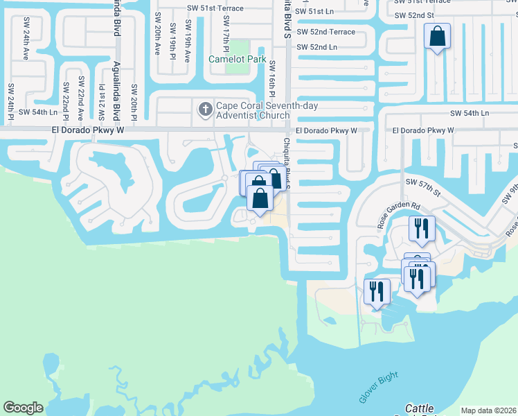 map of restaurants, bars, coffee shops, grocery stores, and more near 5789 Cape Harbour Drive in Cape Coral