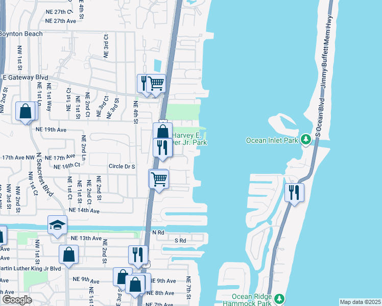 map of restaurants, bars, coffee shops, grocery stores, and more near 670 Oak Street in Boynton Beach