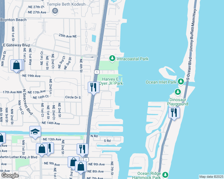 map of restaurants, bars, coffee shops, grocery stores, and more near 1810 New Palm Way in Boynton Beach