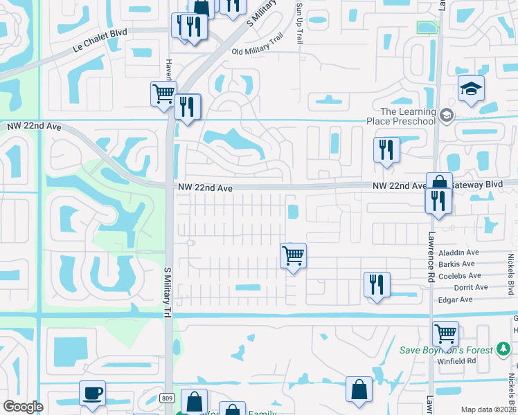map of restaurants, bars, coffee shops, grocery stores, and more near 49003 Inauga Bay in Boynton Beach