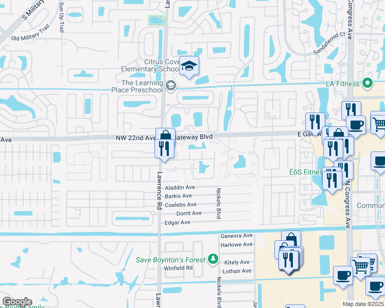 map of restaurants, bars, coffee shops, grocery stores, and more near 3922 West Sandpiper Drive in Boynton Beach