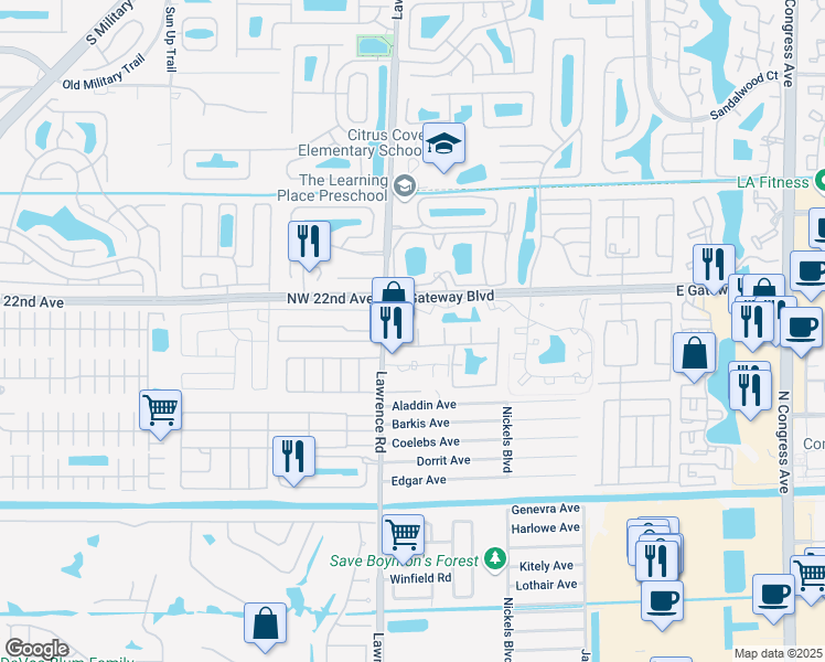 map of restaurants, bars, coffee shops, grocery stores, and more near in Boynton Beach