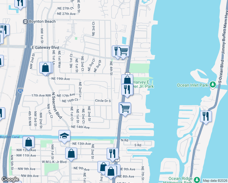 map of restaurants, bars, coffee shops, grocery stores, and more near 1810 5th Street Northeast in Boynton Beach