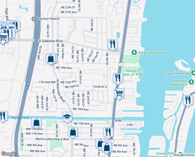 map of restaurants, bars, coffee shops, grocery stores, and more near 1745 Boynton Bay Court in Boynton Beach
