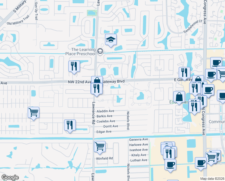 map of restaurants, bars, coffee shops, grocery stores, and more near 8844 Marge Court in Boynton Beach