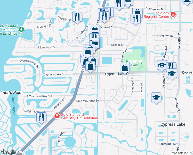 map of restaurants, bars, coffee shops, grocery stores, and more near 6615 Warwick Circle in Fort Myers