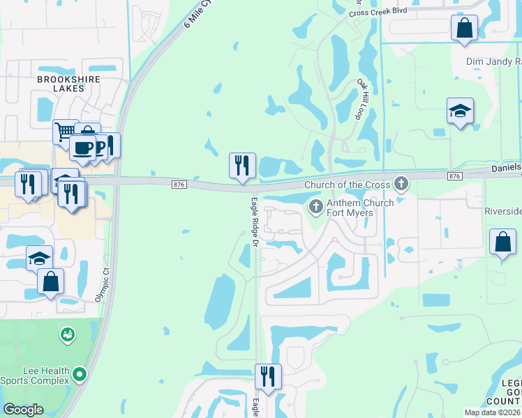 map of restaurants, bars, coffee shops, grocery stores, and more near 13690 Eagle Ridge Drive in Fort Myers