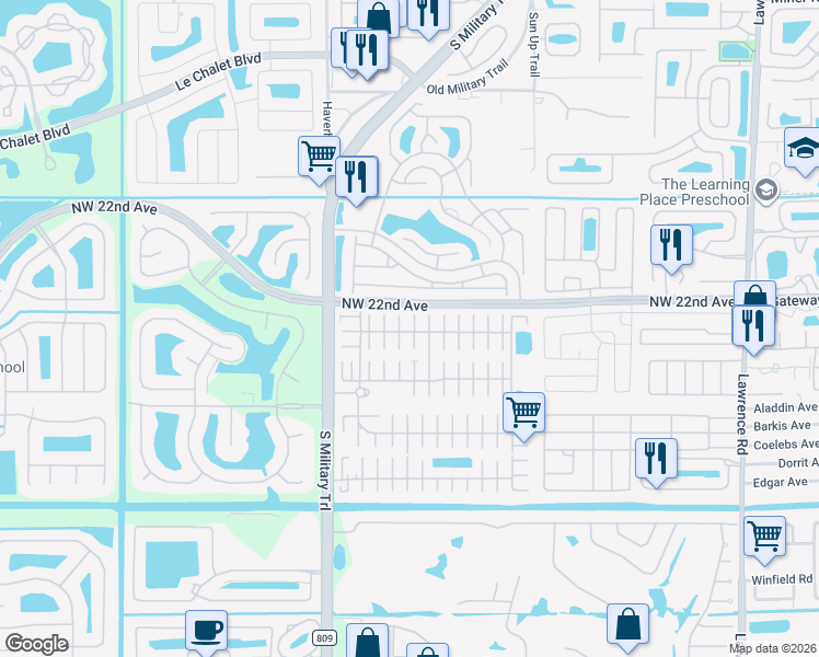 map of restaurants, bars, coffee shops, grocery stores, and more near 53002 Del Rio Bay in Boynton Beach