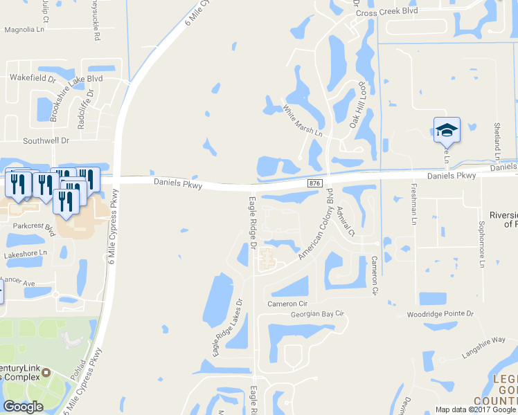 map of restaurants, bars, coffee shops, grocery stores, and more near 13690 Eagle Ridge Drive in Fort Myers