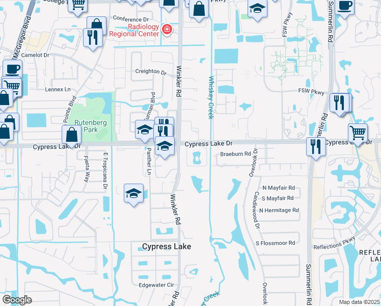 map of restaurants, bars, coffee shops, grocery stores, and more near 13511 Stratford Place Circle in Fort Myers